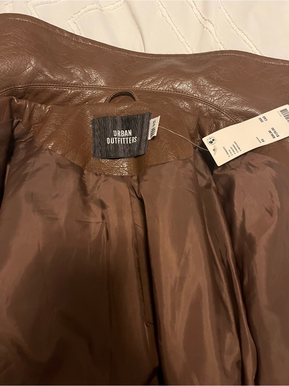 Urban Outfitters Brown Faux Leather Jacket with Satin Lining